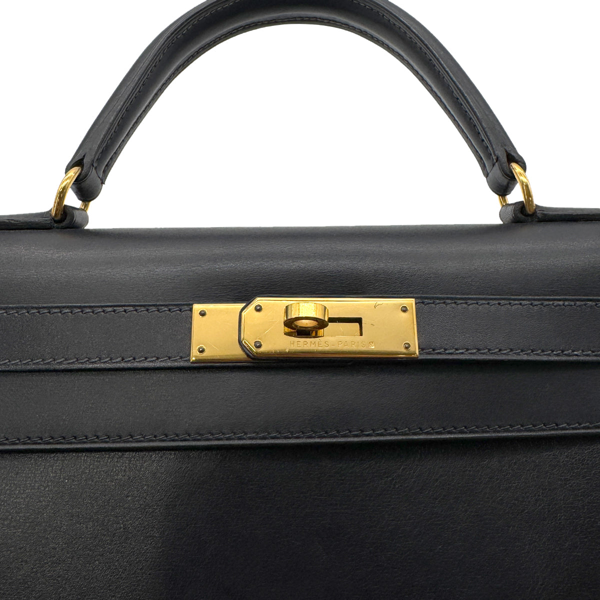 HERMES KELLY 28 SELLIER BLUE INDIGO BOX CALF HAND SHOULDER BAG □B GHW 90270855