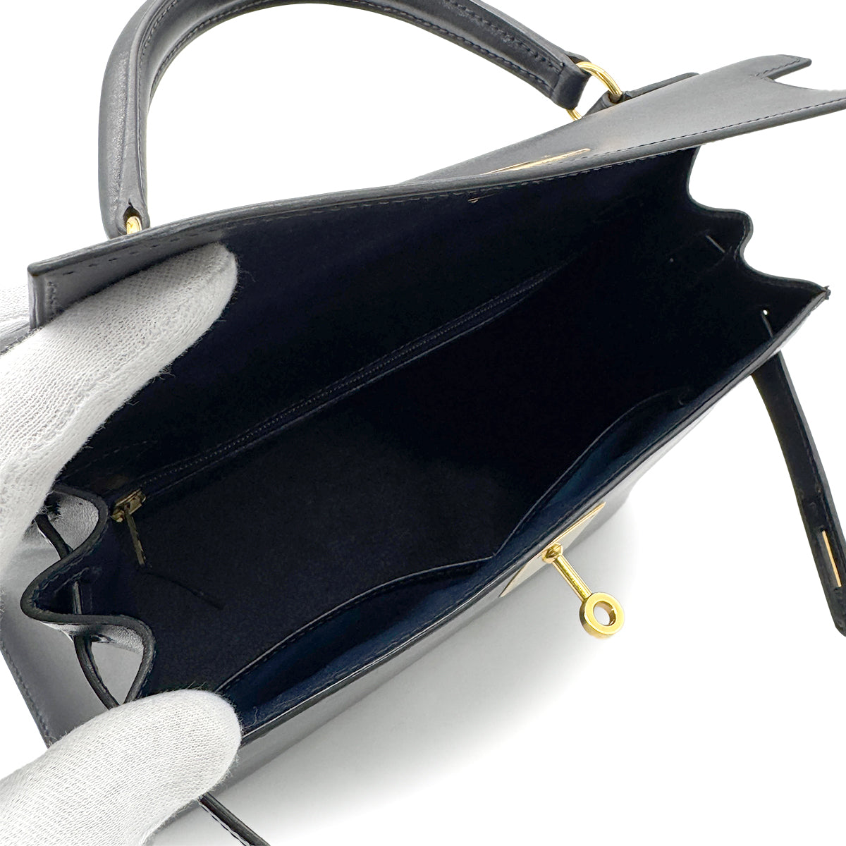 HERMES KELLY 28 SELLIER BLUE INDIGO BOX CALF HAND SHOULDER BAG □B GHW 90270855