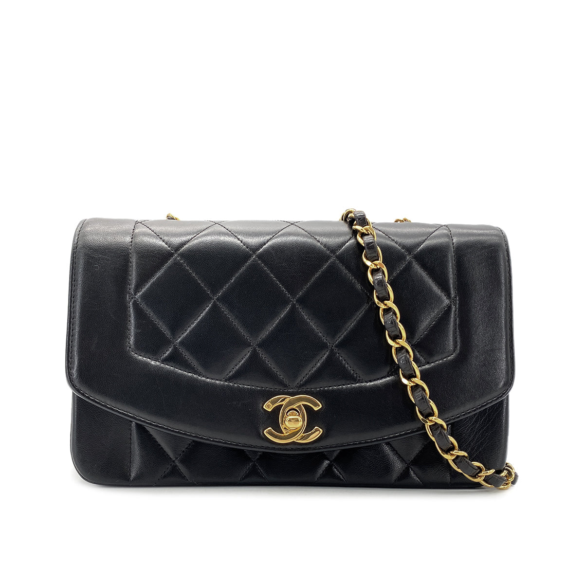 CHANEL VINTAGE DIANA SMALL CHAIN SHOULDER BAG BLACK LAMB SKIN  90270857