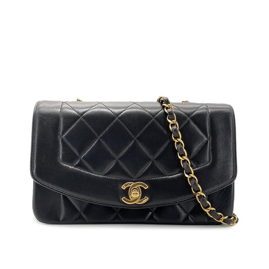 CHANEL VINTAGE DIANA SMALL CHAIN SHOULDER BAG BLACK LAMB SKIN  90270857