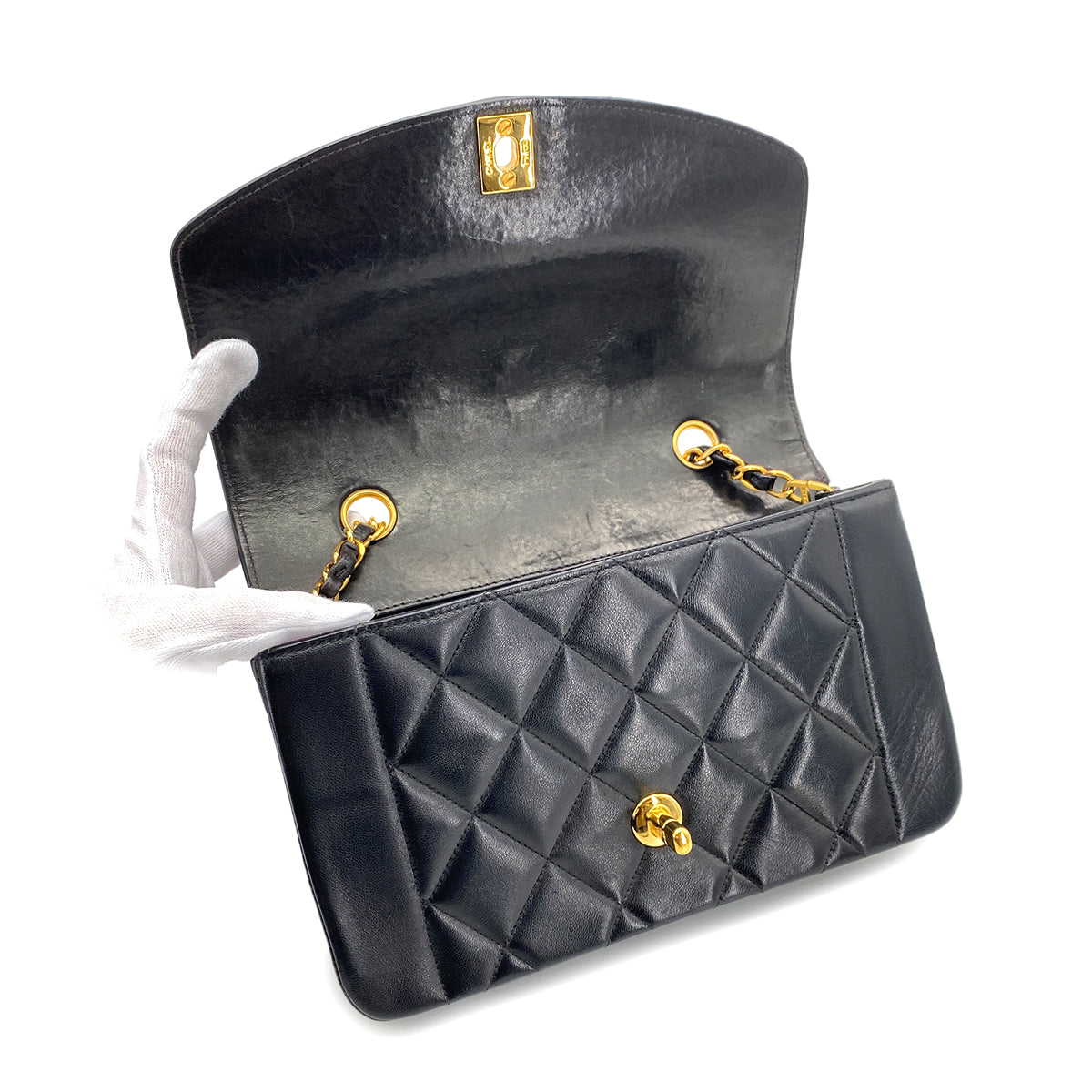 CHANEL VINTAGE DIANA SMALL CHAIN SHOULDER BAG BLACK LAMB SKIN  90270857