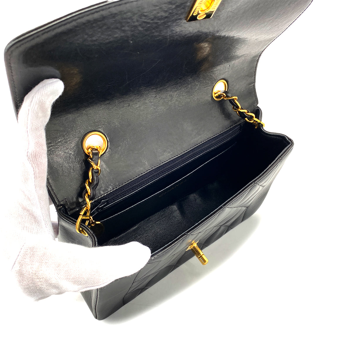 CHANEL VINTAGE DIANA SMALL CHAIN SHOULDER BAG BLACK LAMB SKIN  90270857