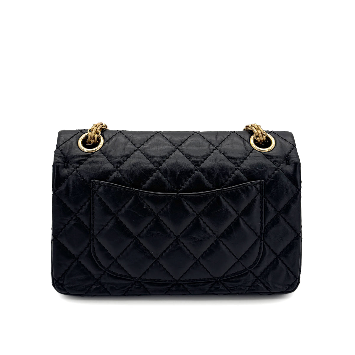 CHANEL 2.55 EMBROIDERY CHAIN SHOULDER BAG ICON BLACK CALF SKIN 90270858