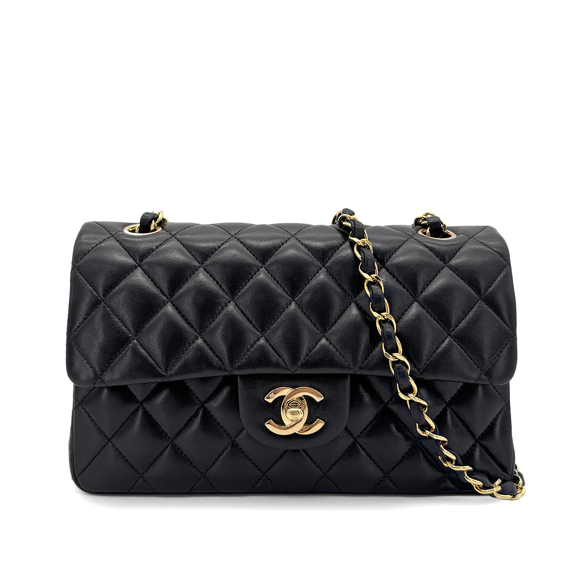 CHANEL VINTAGE CLASSIC FLAP SMALL CHAIN SHOULDER BAG BLACK LAMB SKIN 90270863
