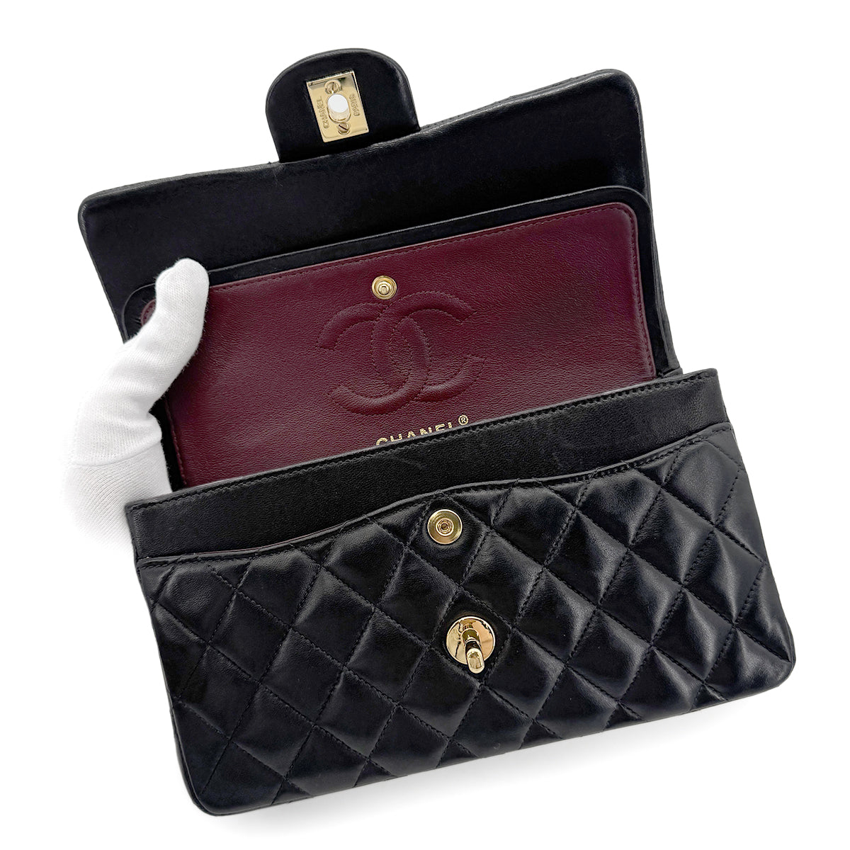 CHANEL VINTAGE CLASSIC FLAP SMALL CHAIN SHOULDER BAG BLACK LAMB SKIN 90270863