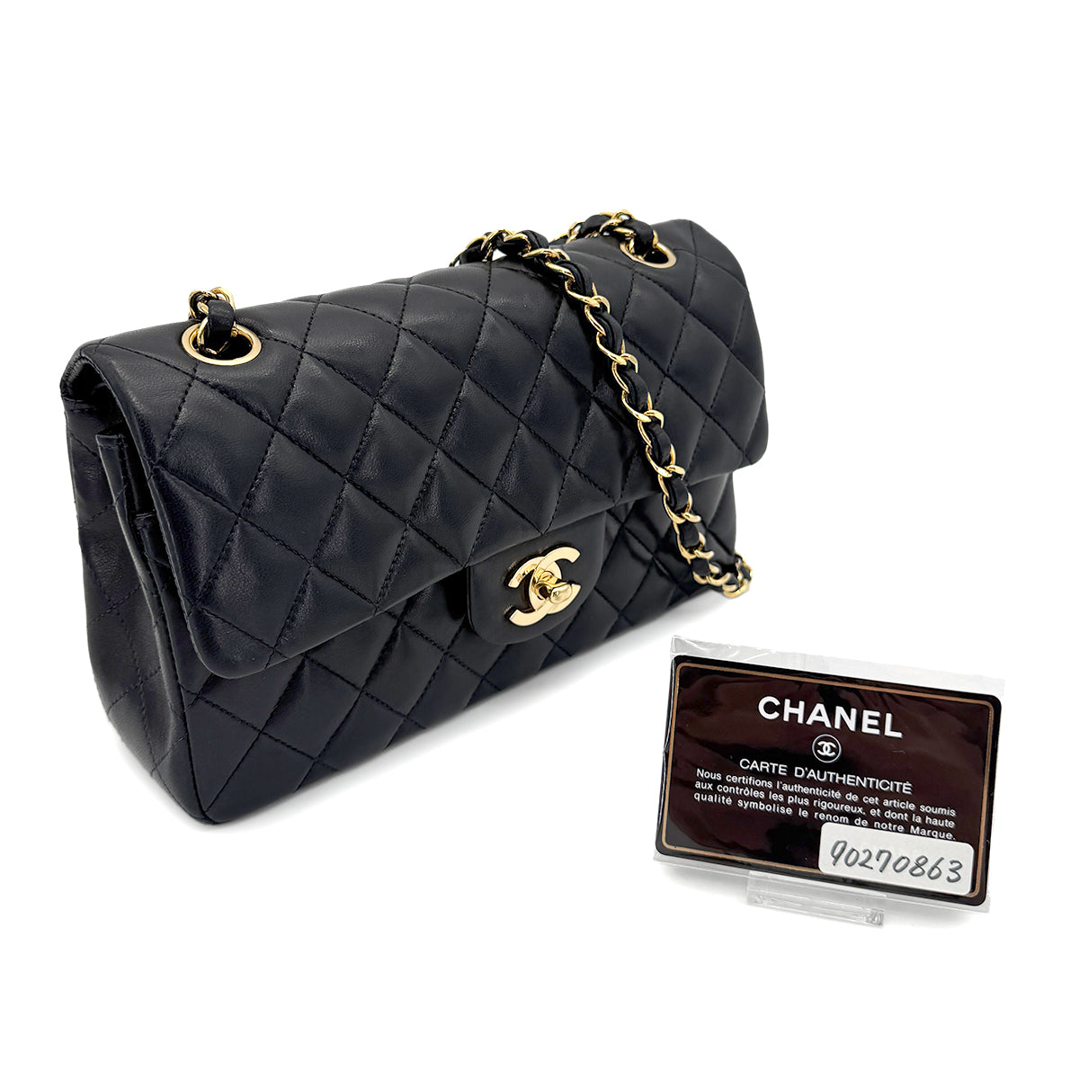 CHANEL VINTAGE CLASSIC FLAP SMALL CHAIN SHOULDER BAG BLACK LAMB SKIN 90270863