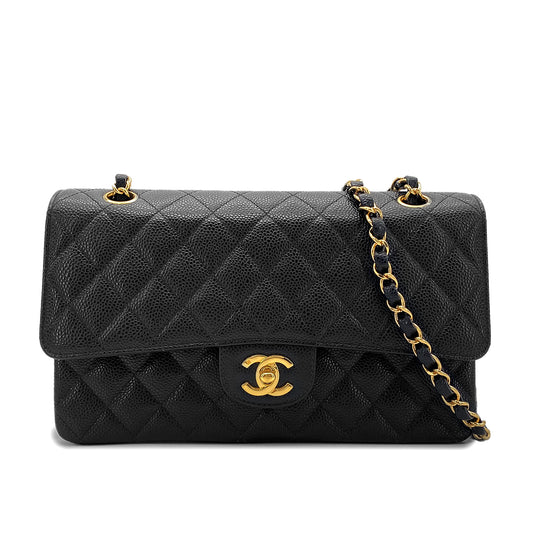 CHANEL VINTAGE CLASSIC FLAP MEDIUM CHAIN SHOULDER BAG BLACK CAVIAR SKIN 90270865