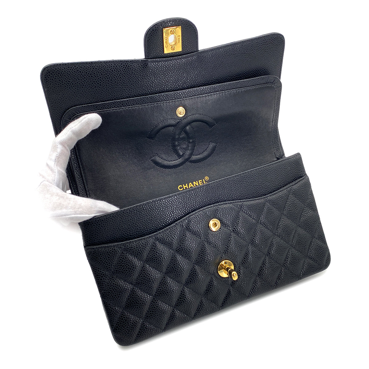 CHANEL VINTAGE CLASSIC FLAP MEDIUM CHAIN SHOULDER BAG BLACK CAVIAR SKIN 90270865