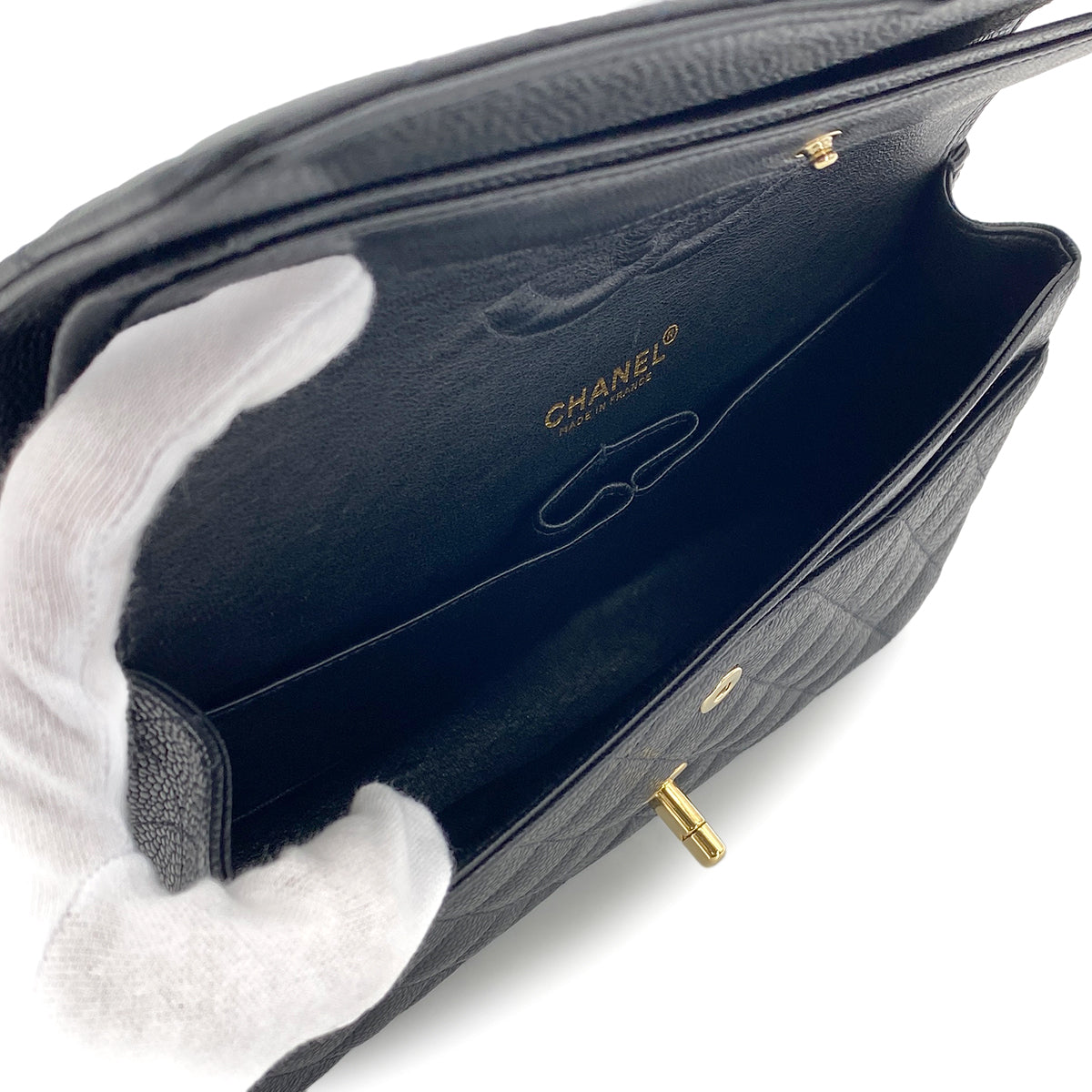 CHANEL VINTAGE CLASSIC FLAP MEDIUM CHAIN SHOULDER BAG BLACK CAVIAR SKIN 90270865