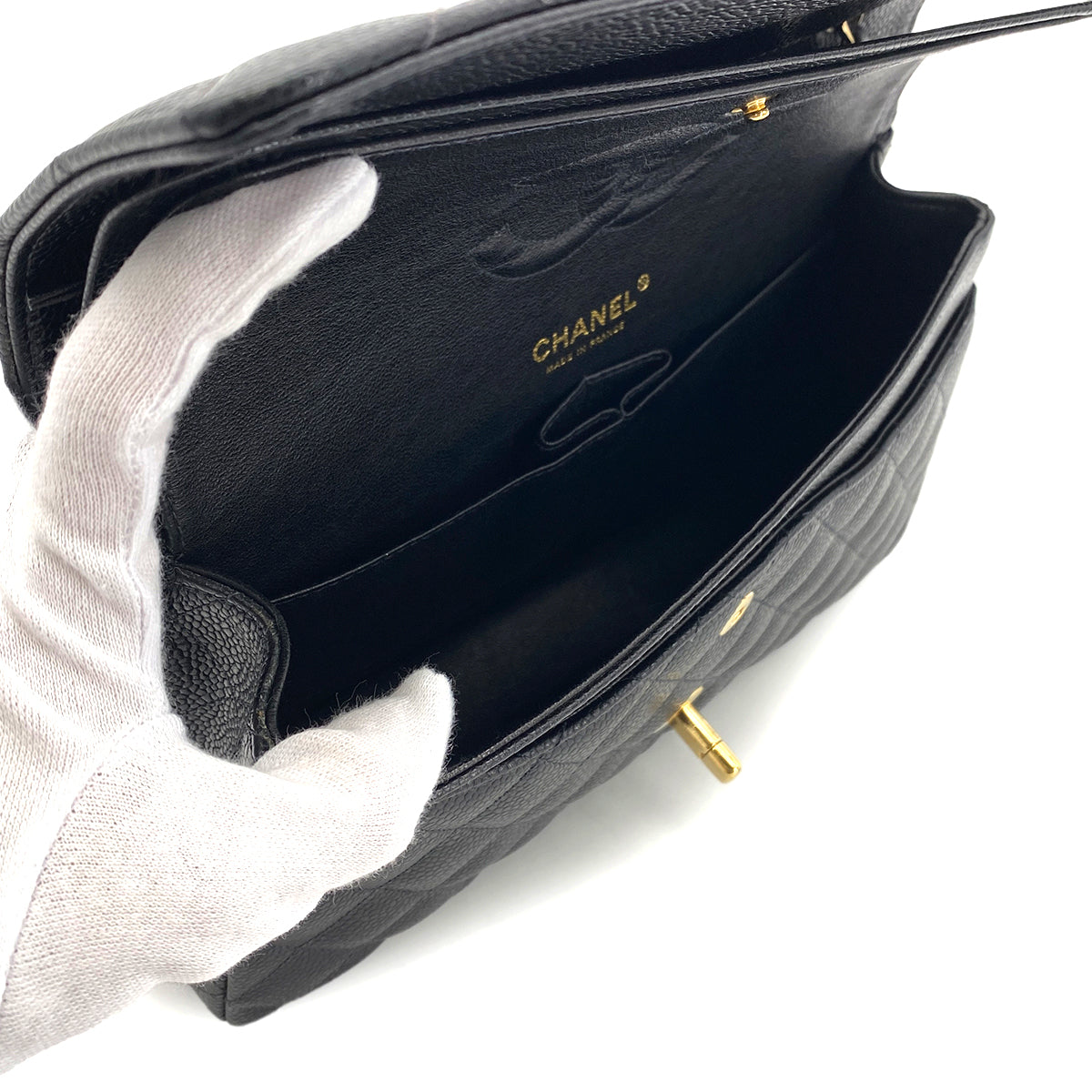 CHANEL VINTAGE CLASSIC FLAP MEDIUM CHAIN SHOULDER BAG BLACK CAVIAR SKIN 90270866