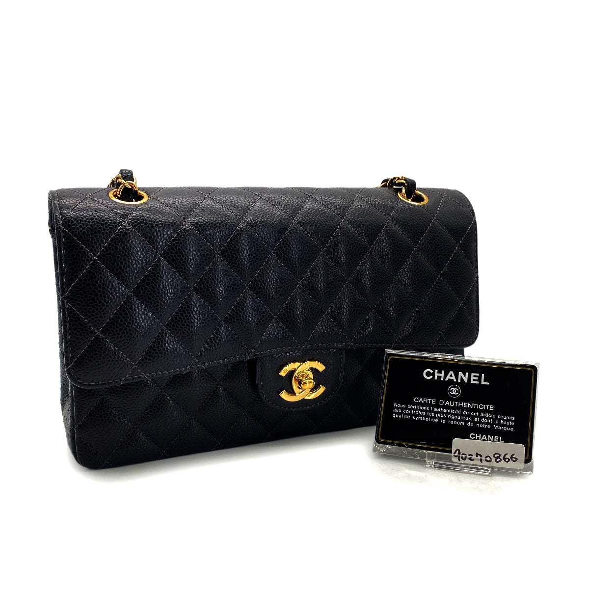 CHANEL VINTAGE CLASSIC FLAP MEDIUM CHAIN SHOULDER BAG BLACK CAVIAR SKIN 90270866