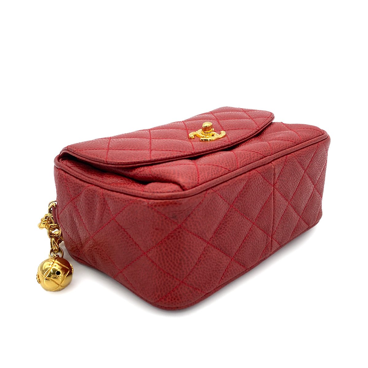 CHANEL VINTAGE MATELASSE BIJOU CHAIN SHOULDER BAG RED CAVIAR SKIN 90270868