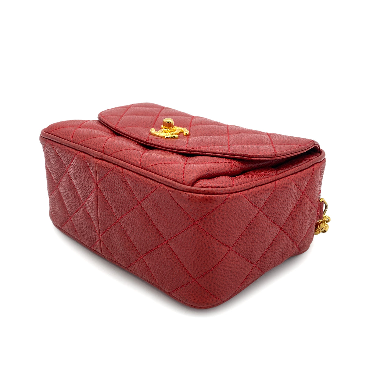 CHANEL VINTAGE MATELASSE BIJOU CHAIN SHOULDER BAG RED CAVIAR SKIN 90270868