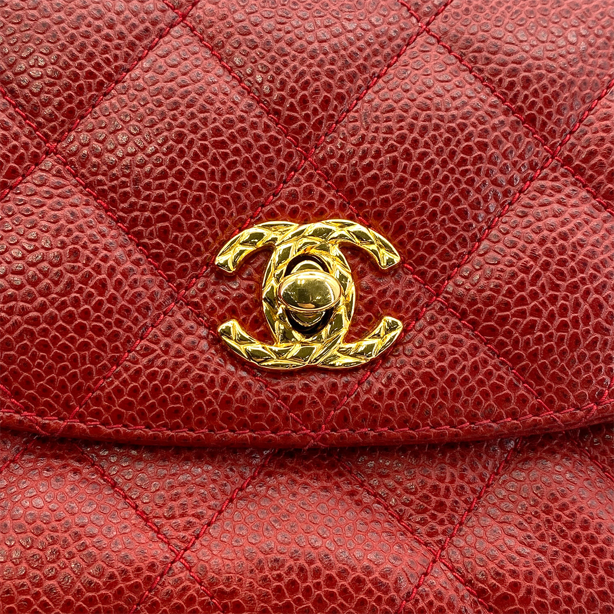 CHANEL VINTAGE MATELASSE BIJOU CHAIN SHOULDER BAG RED CAVIAR SKIN 90270868