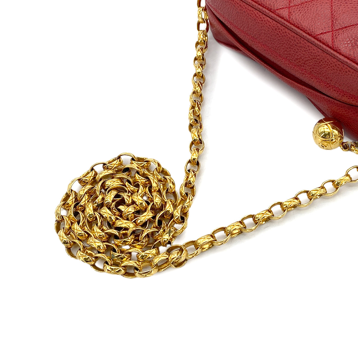 CHANEL VINTAGE MATELASSE BIJOU CHAIN SHOULDER BAG RED CAVIAR SKIN 90270868