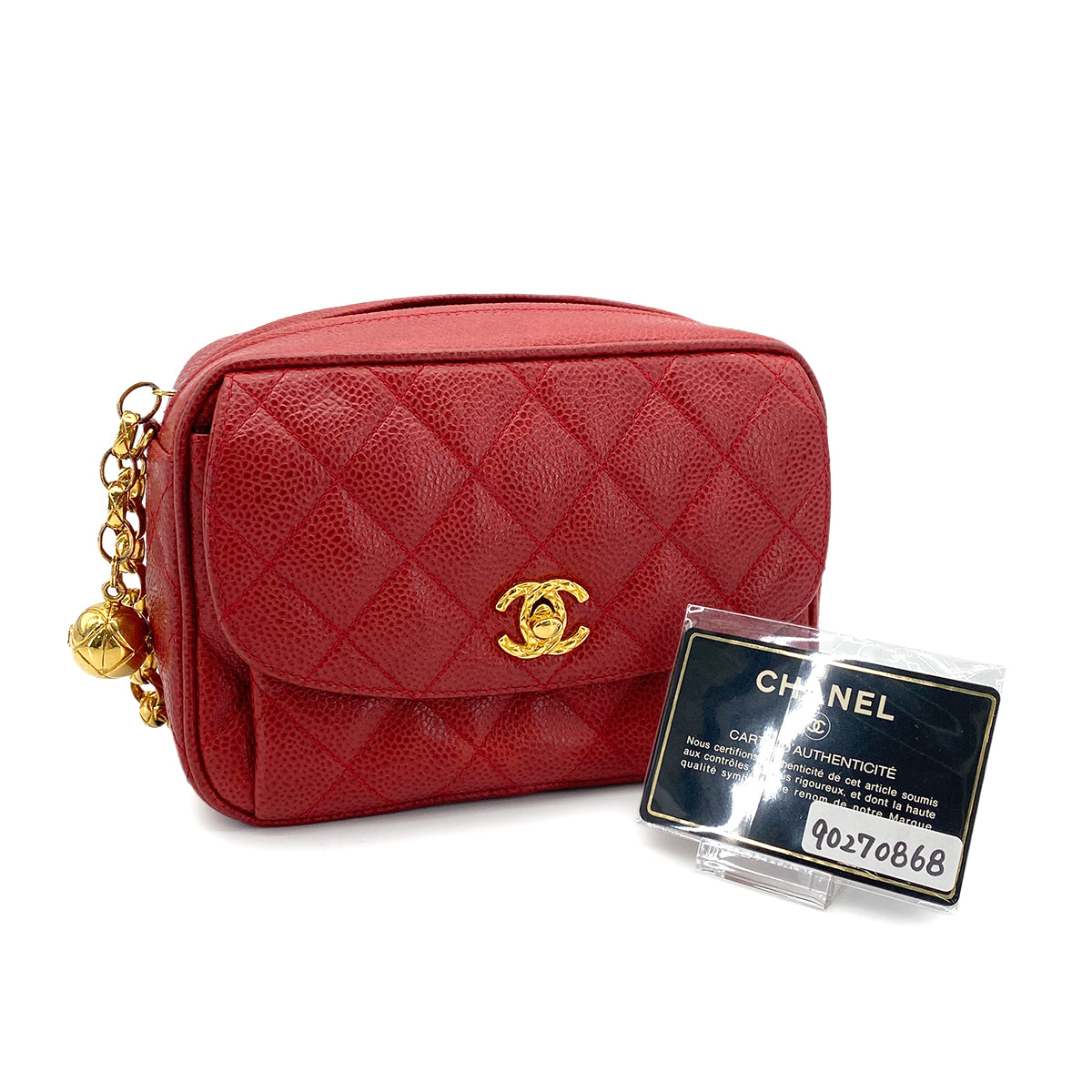 CHANEL VINTAGE MATELASSE BIJOU CHAIN SHOULDER BAG RED CAVIAR SKIN 90270868