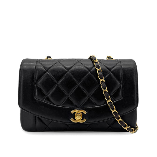 CHANEL VINTAGE DIANA SMALL CHAIN SHOULDER BAG BLACK LAMB SKIN 90270872