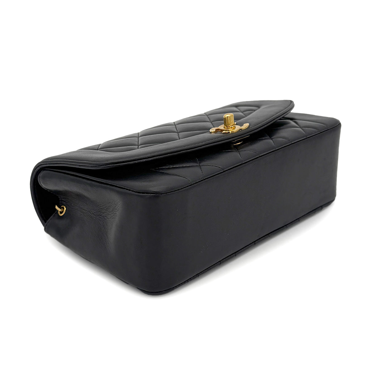 CHANEL VINTAGE DIANA SMALL CHAIN SHOULDER BAG BLACK LAMB SKIN 90270872