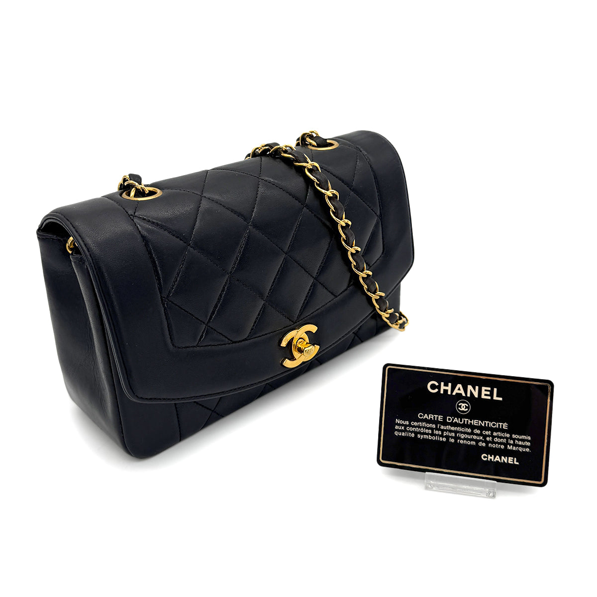 CHANEL VINTAGE DIANA SMALL CHAIN SHOULDER BAG BLACK LAMB SKIN 90270872