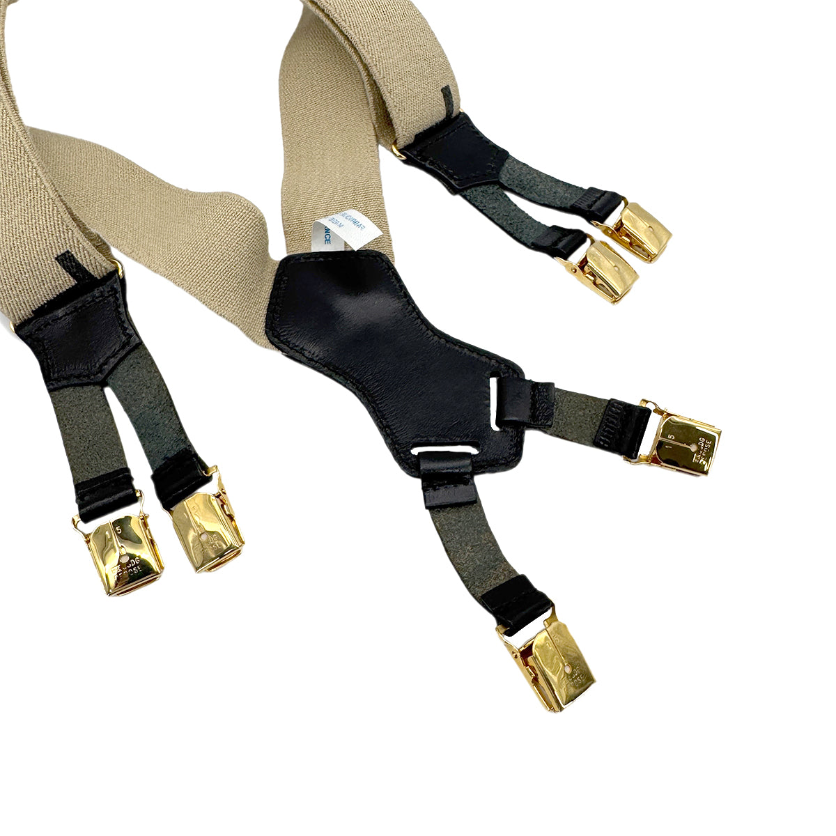 CHANEL VINTAGE SUSPENDER LOGO BEIGE BLACK CANVAS LEATHER 90270873