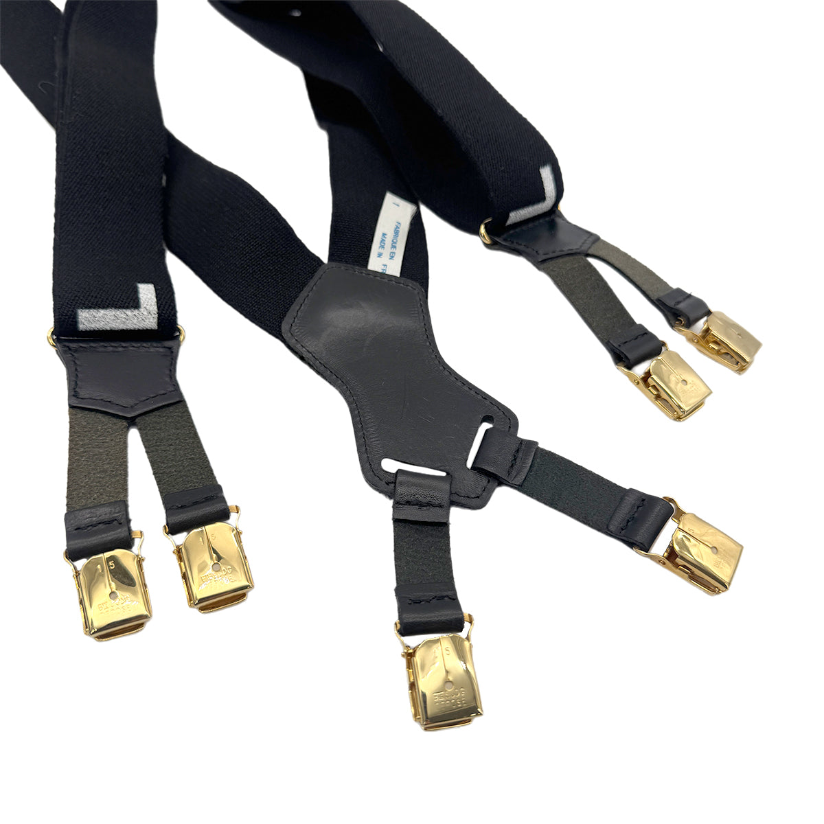 CHANEL VINTAGE SUSPENDER LOGO BLACK WHITE CANVAS LEATHER 90270878