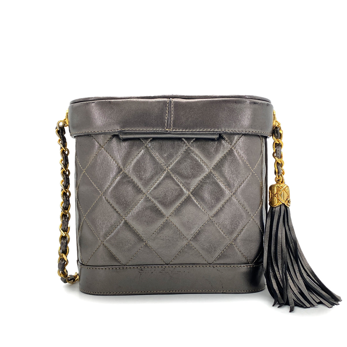 CHANEL VINTAGE MATELASSE FRINGE SHOULDER BAG GRAY LAMB SKIN 90270885