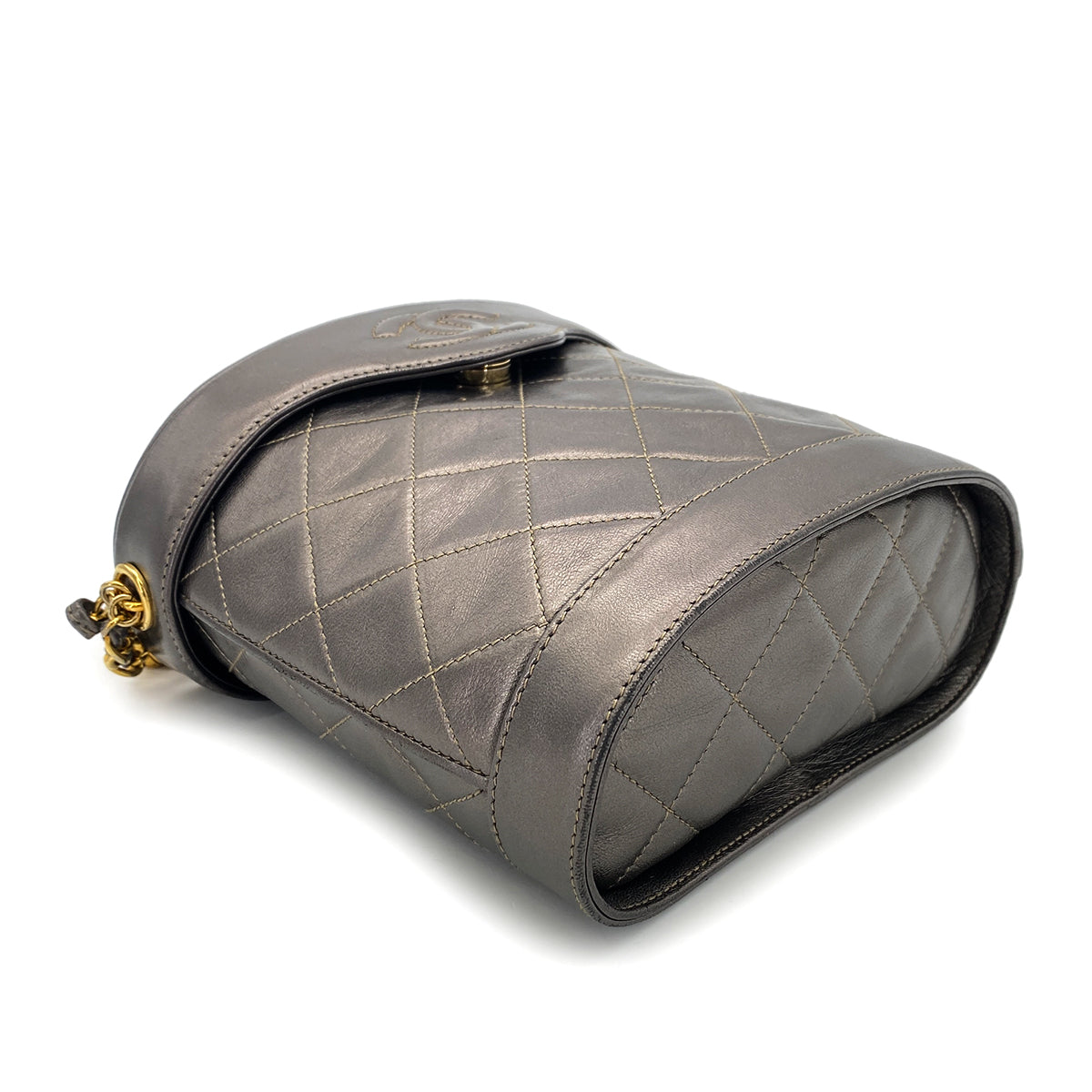 CHANEL VINTAGE MATELASSE FRINGE SHOULDER BAG GRAY LAMB SKIN 90270885