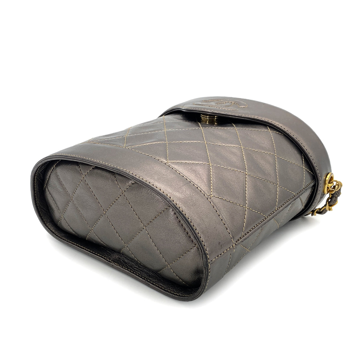 CHANEL VINTAGE MATELASSE FRINGE SHOULDER BAG GRAY LAMB SKIN 90270885