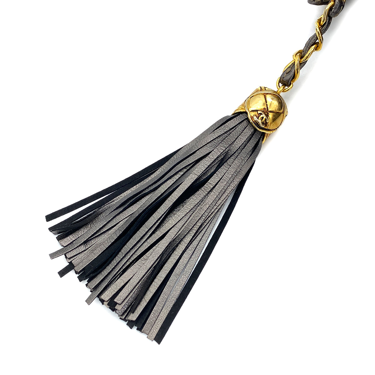 CHANEL VINTAGE MATELASSE FRINGE SHOULDER BAG GRAY LAMB SKIN 90270885