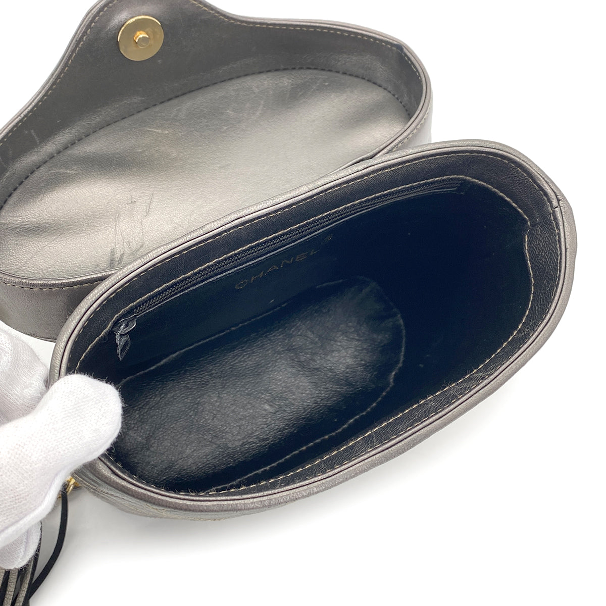 CHANEL VINTAGE MATELASSE FRINGE SHOULDER BAG GRAY LAMB SKIN 90270885