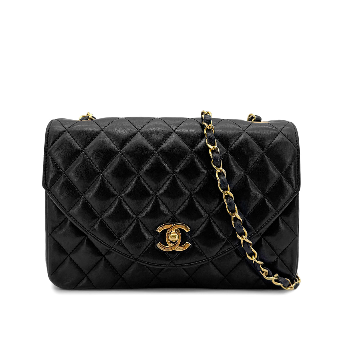 CHANEL VINTAGE HALF MOON CHAIN SHOULDER BAG BLACK LAMB SKIN 90270886