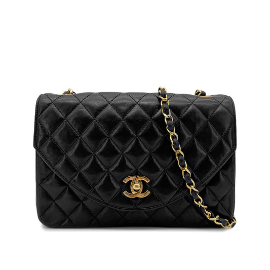 CHANEL VINTAGE HALF MOON CHAIN SHOULDER BAG BLACK LAMB SKIN 90270886