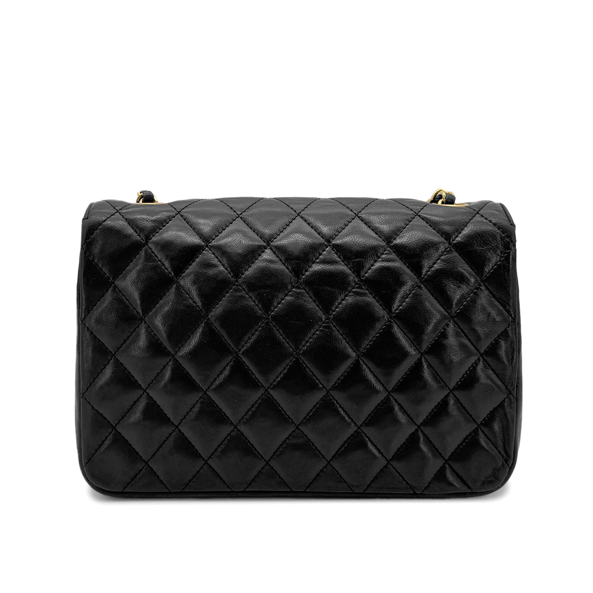 CHANEL VINTAGE HALF MOON CHAIN SHOULDER BAG BLACK LAMB SKIN 90270886