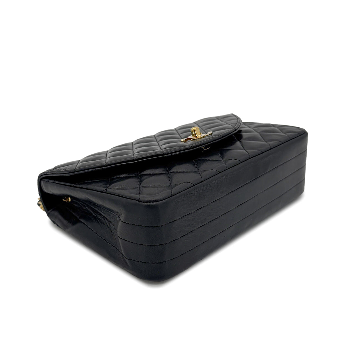 CHANEL VINTAGE HALF MOON CHAIN SHOULDER BAG BLACK LAMB SKIN 90270886