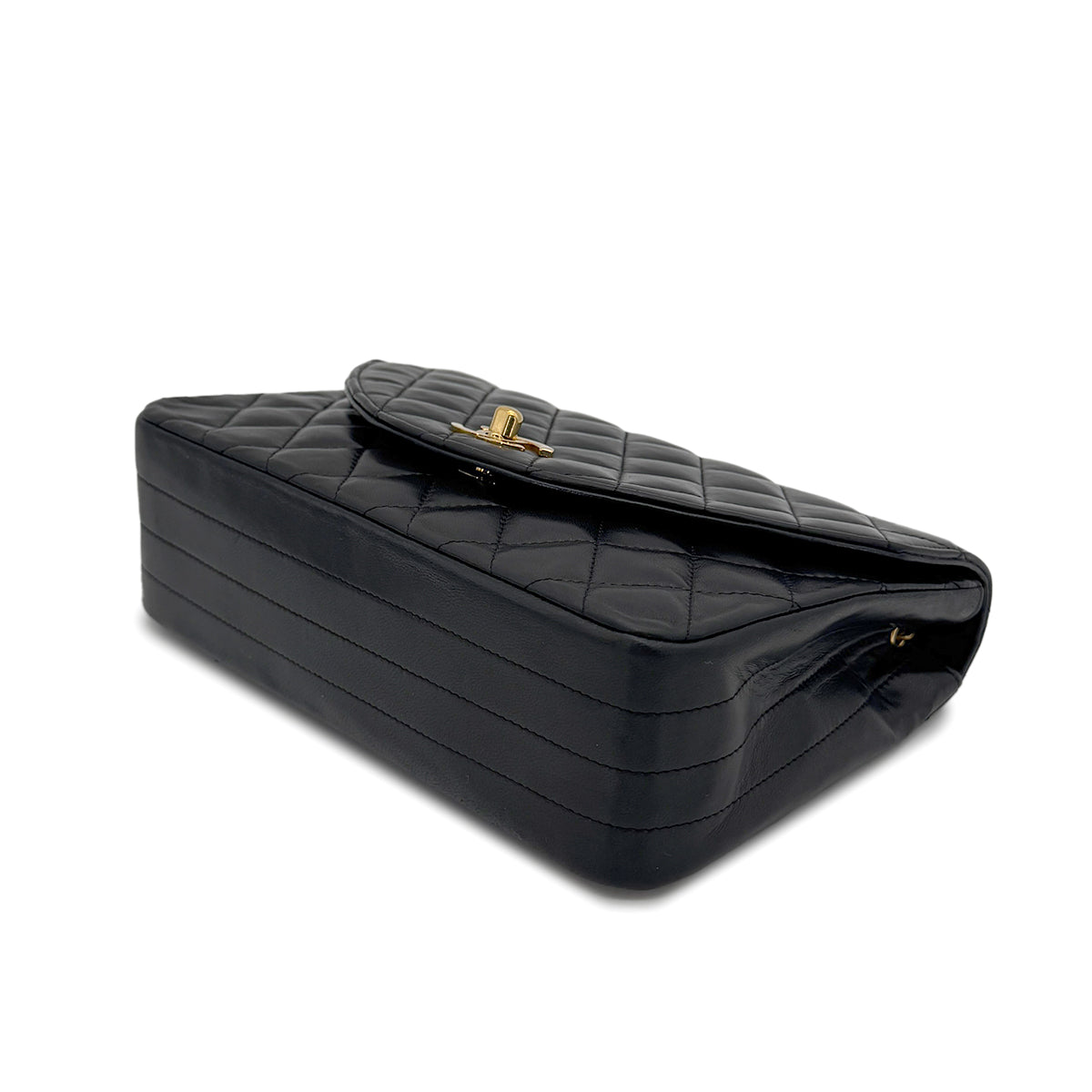 CHANEL VINTAGE HALF MOON CHAIN SHOULDER BAG BLACK LAMB SKIN 90270886