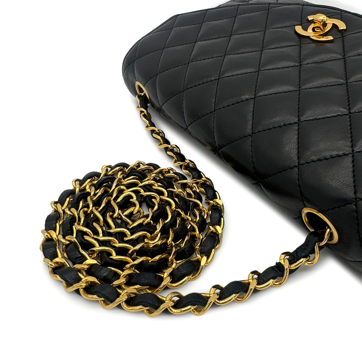 CHANEL VINTAGE HALF MOON CHAIN SHOULDER BAG BLACK LAMB SKIN 90270886