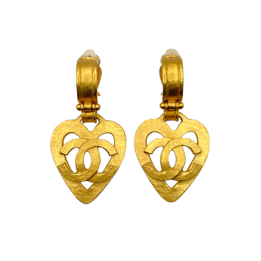 CHANEL VINTAGE EARRINGS HEART COCOMARK ACCESSORY 95P 90271278