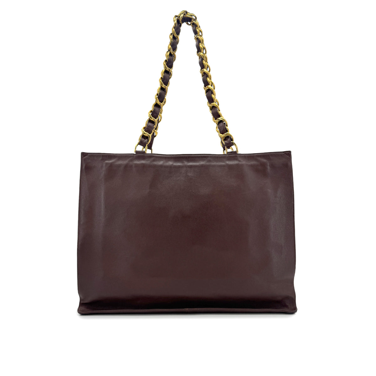 CHANEL VINTAGE BIG COCO CHAIN TOTE BAG BROWN LAMB SKIN 90271376