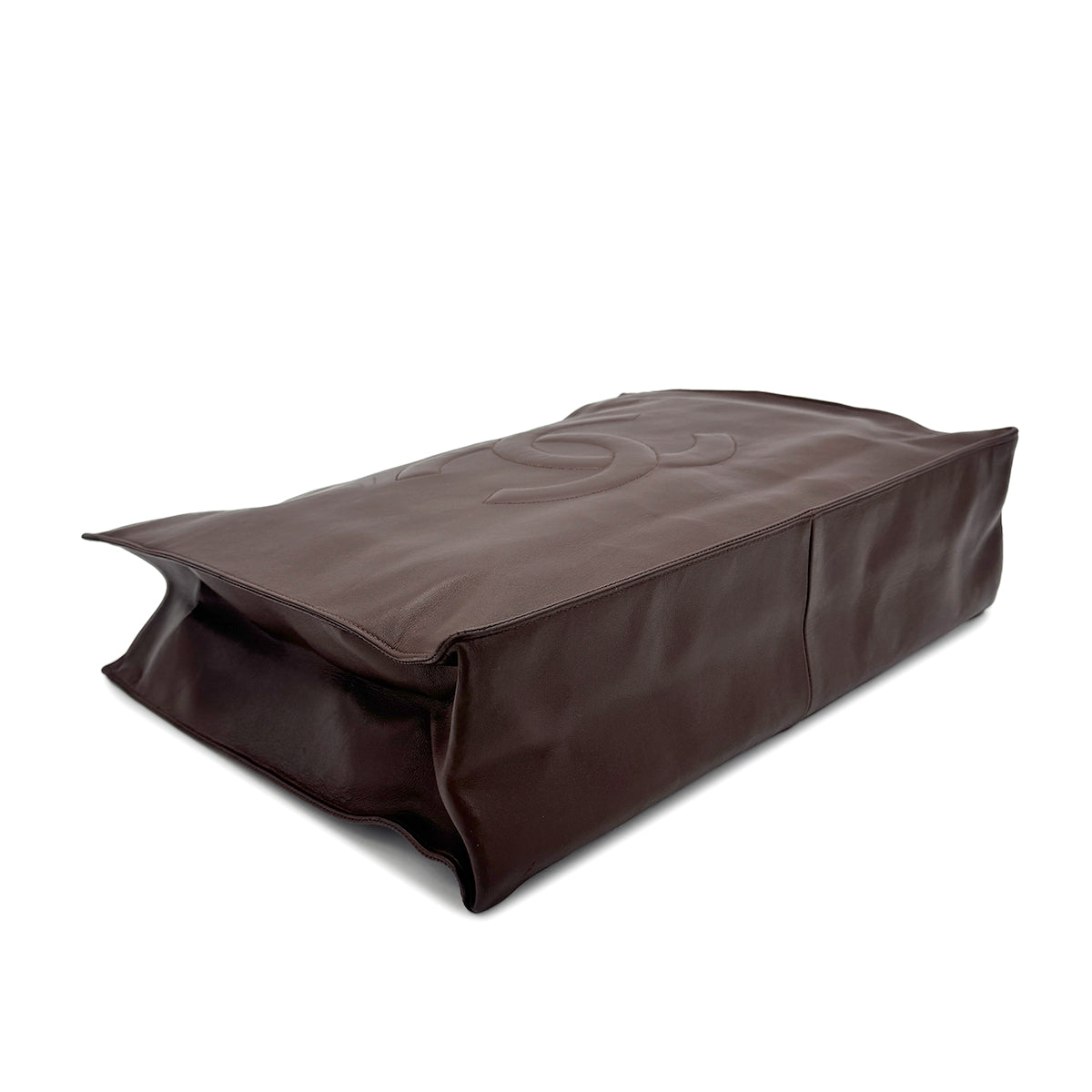 CHANEL VINTAGE BIG COCO CHAIN TOTE BAG BROWN LAMB SKIN 90271376