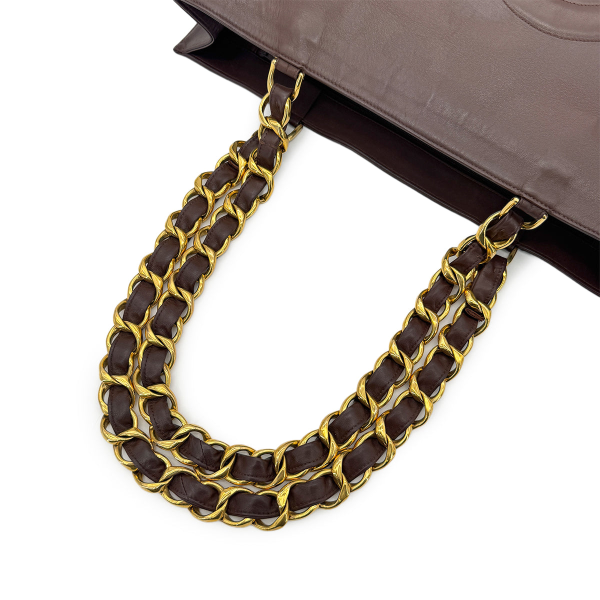 CHANEL VINTAGE BIG COCO CHAIN TOTE BAG BROWN LAMB SKIN 90271376