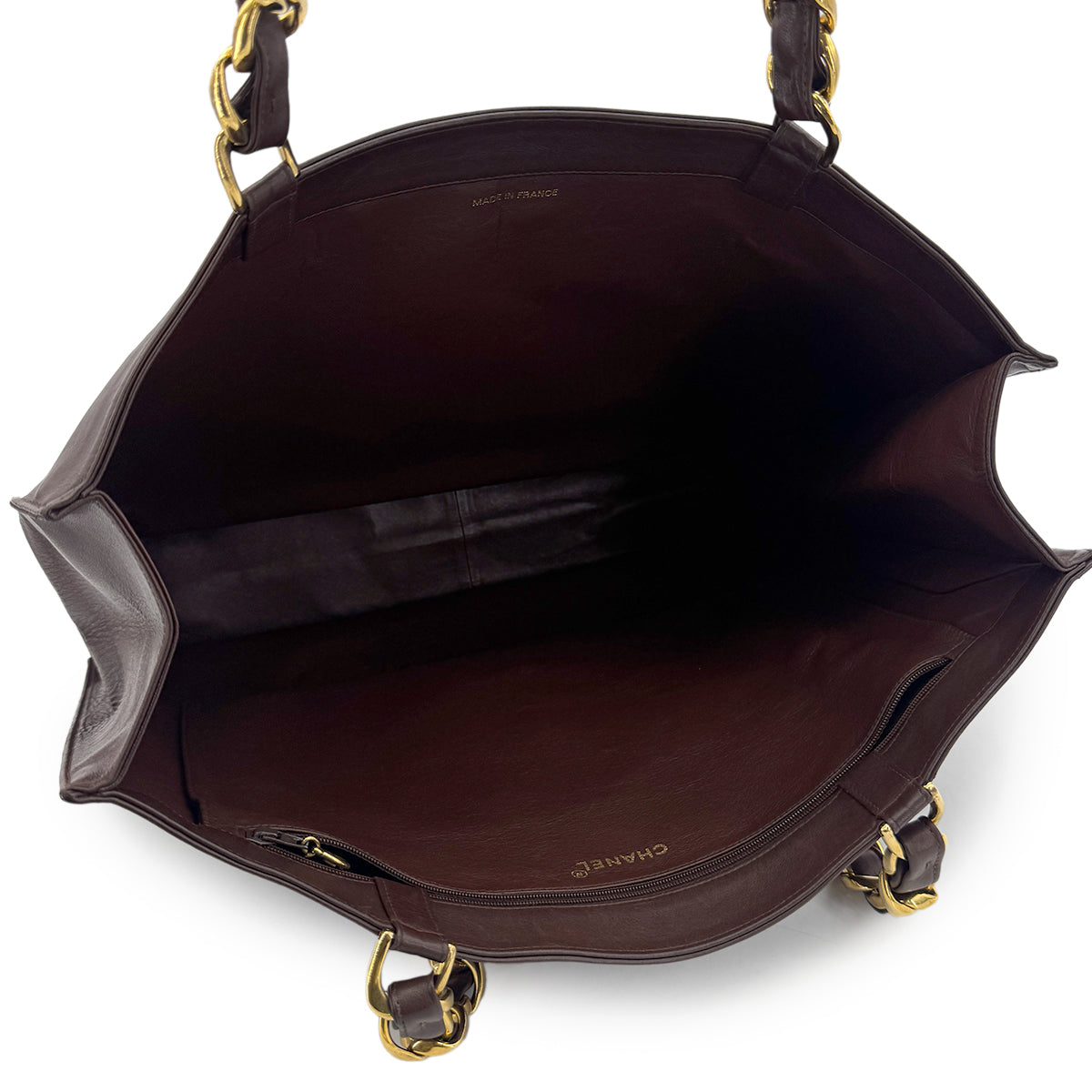 CHANEL VINTAGE BIG COCO CHAIN TOTE BAG BROWN LAMB SKIN 90271376