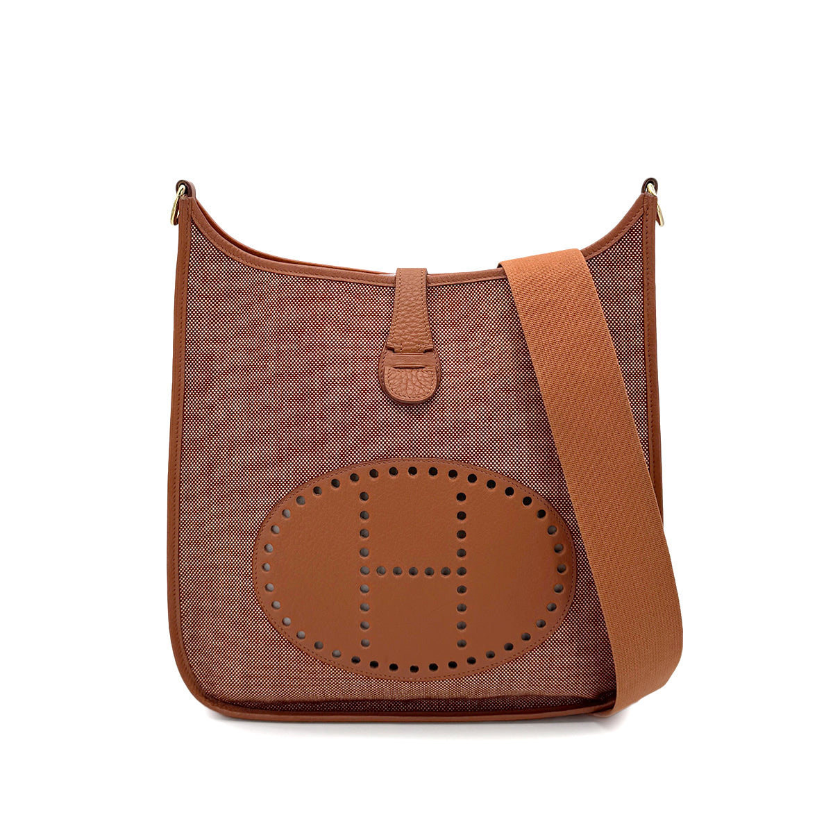 HERMES EVELYNE GM FAUVE TOILE H NEGONDA SHOULDER BAG □A 90271707