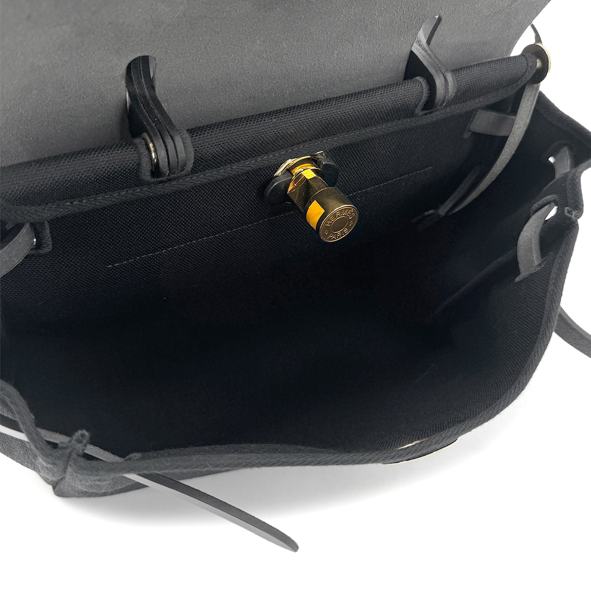 HERMES HER BAG ZIP 31 BLACK TOILE MILITAIRE TOTE SHOULDER Z 90271714