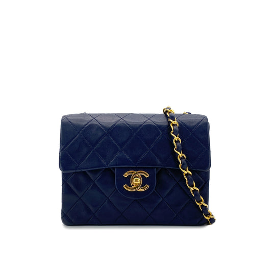 CHANEL VINTAGE MINI SQUARE 17 CHAIN SHOULDER BAG NAVY LAMB SKIN 90271722