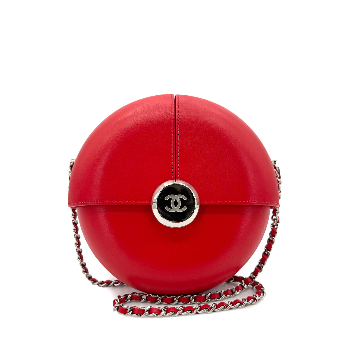 CHANEL ROUND CHAIN SHOULDER BAG RED LEATHER 90271723