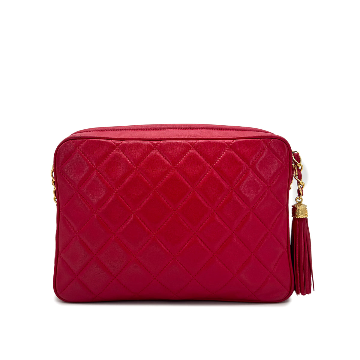 CHANEL VINTAGE MATELASSE FRINGE CHAIN SHOULDER BAG RED LAMB SKIN 90271726