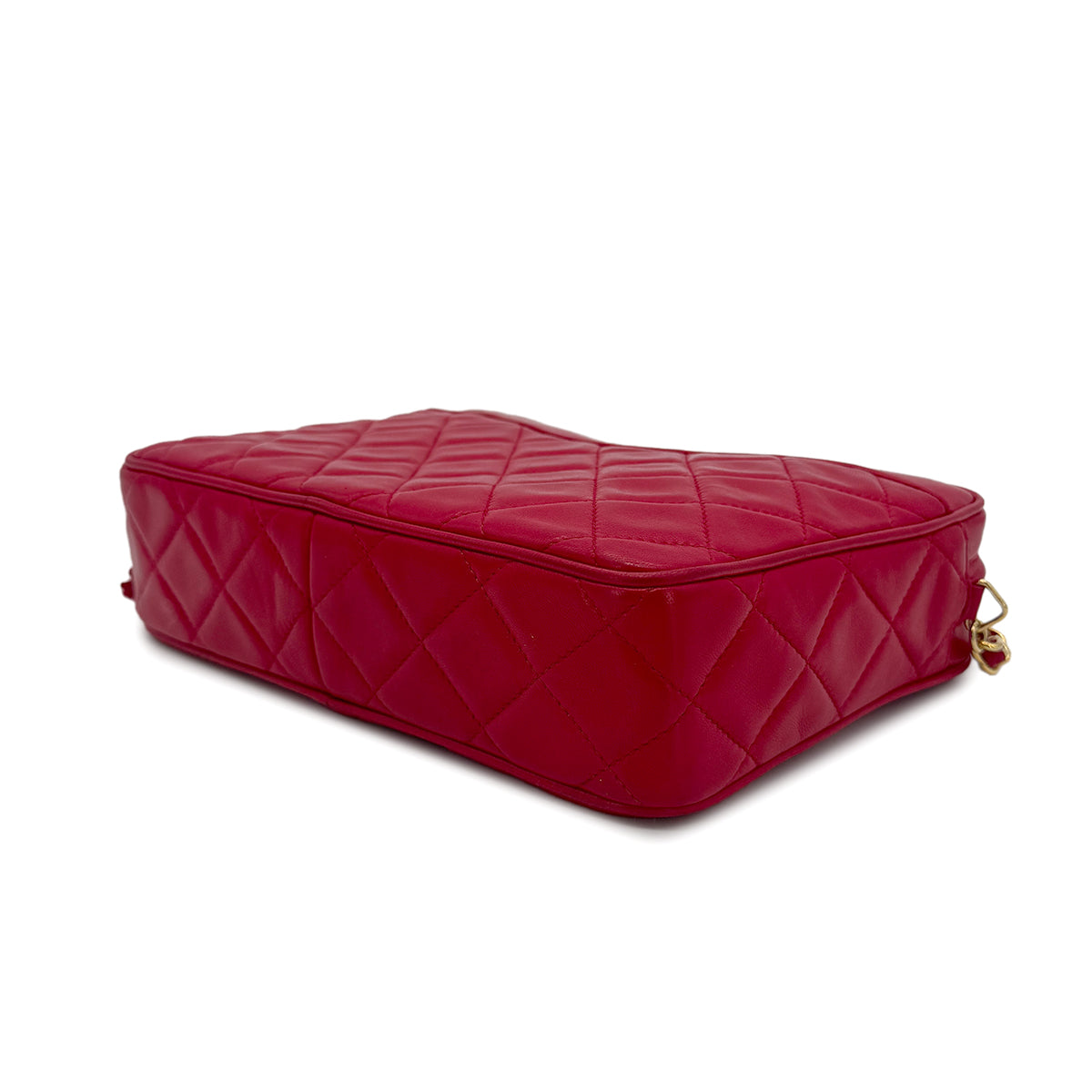 CHANEL VINTAGE MATELASSE FRINGE CHAIN SHOULDER BAG RED LAMB SKIN 90271726