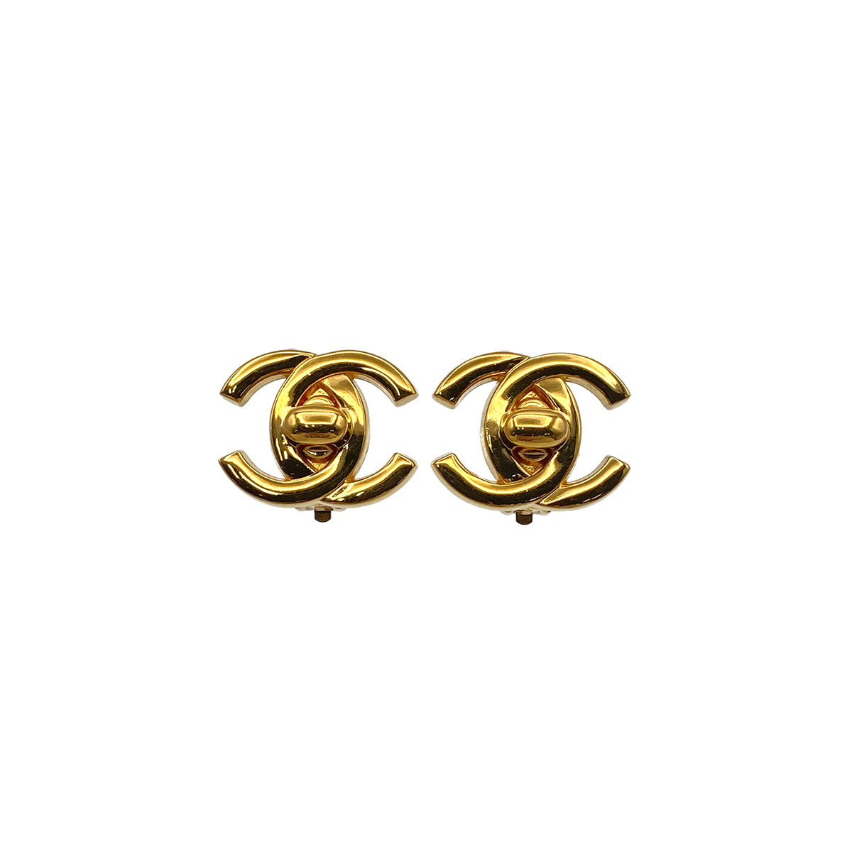 CHANEL VINTAGE EARRINGS TURN LOCK GOLD ACCESSORY 95A 90271753