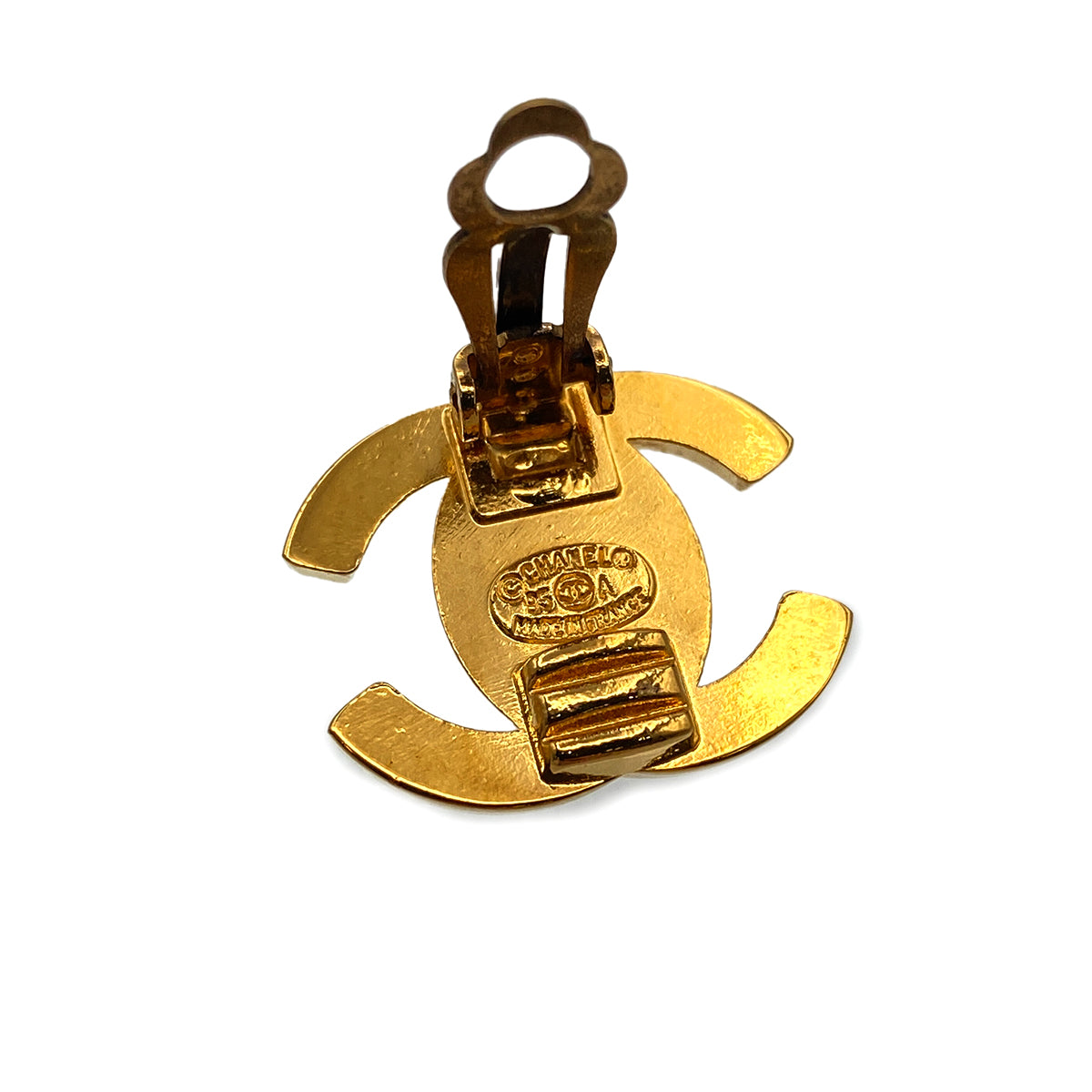 CHANEL VINTAGE EARRINGS TURN LOCK GOLD ACCESSORY 95A 90271753