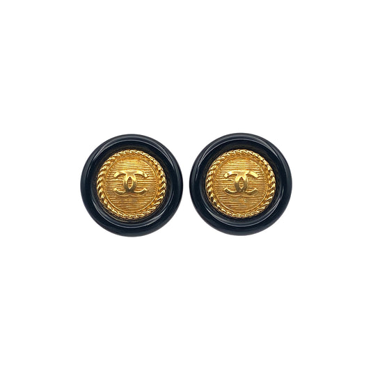 CHANEL EARRINGS COCOMARK CIRCLE BLACK GOLD ACCESSORY B18A 90271760